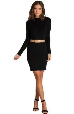 Women’s Black Fitted Knit Sweater Pullover Dress