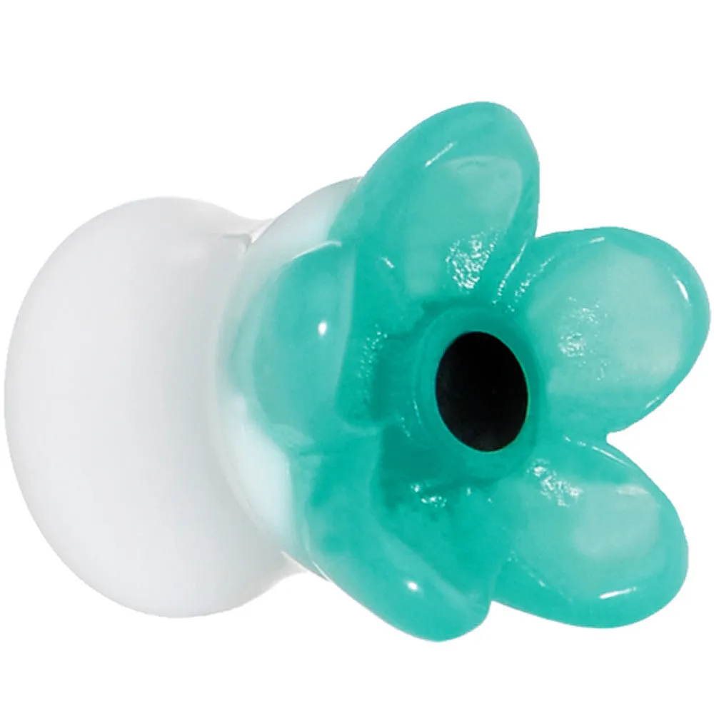 0 Gauge Acrylic Aqua Flower Saddle Plug