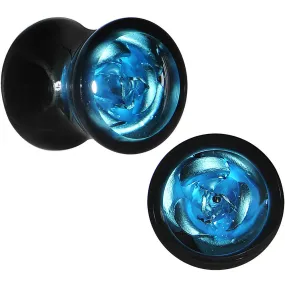 0 Gauge Black Acrylic Aqua Rose Flower Saddle Plug Set