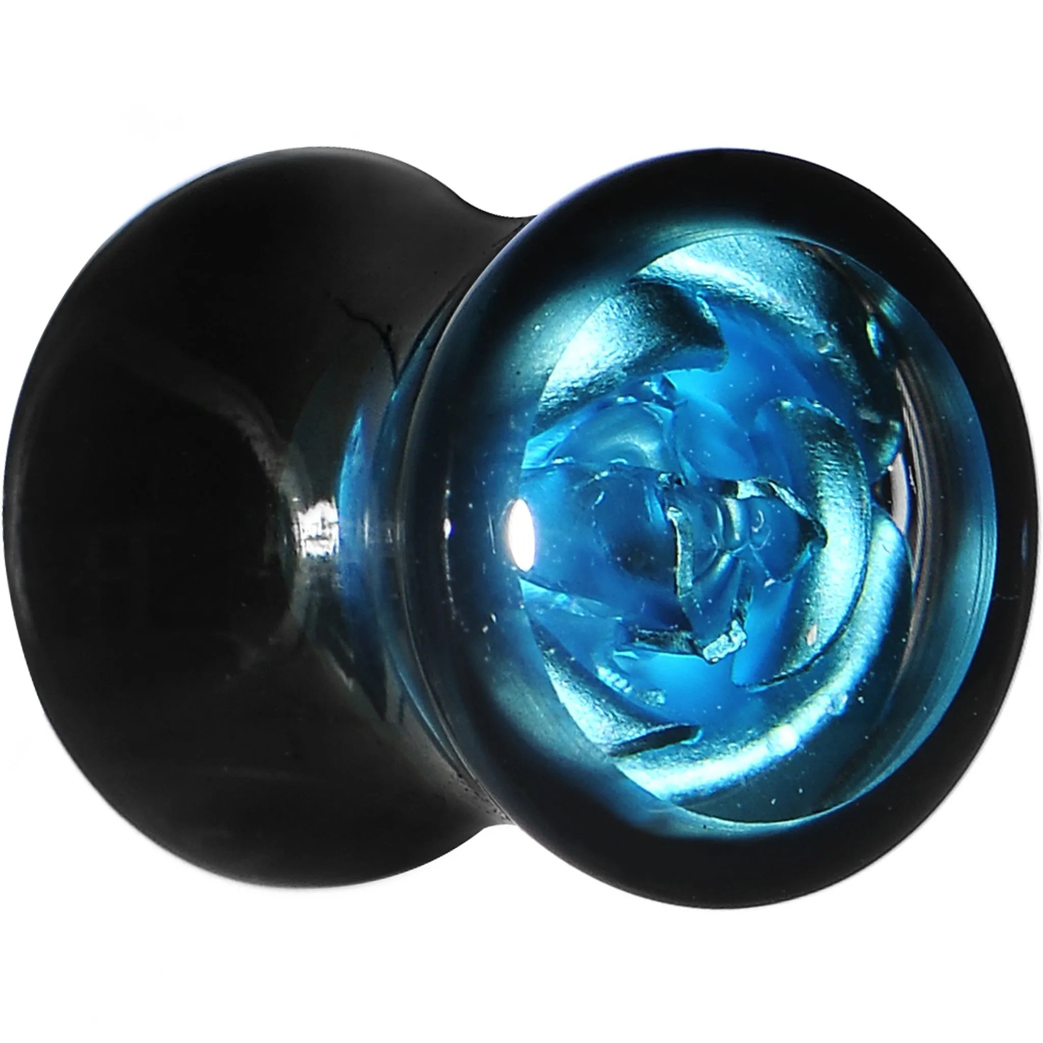 0 Gauge Black Acrylic Aqua Rose Flower Saddle Plug Set