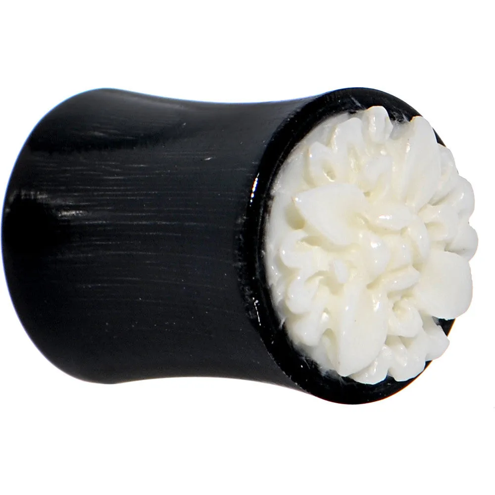 0 Gauge Organic Buffalo Horn White Bone Frasera Flower Saddle Plug