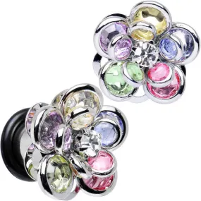 0 Gauge Pastel Rainbow Gem Petals Blooming Flower Plug Set of 2