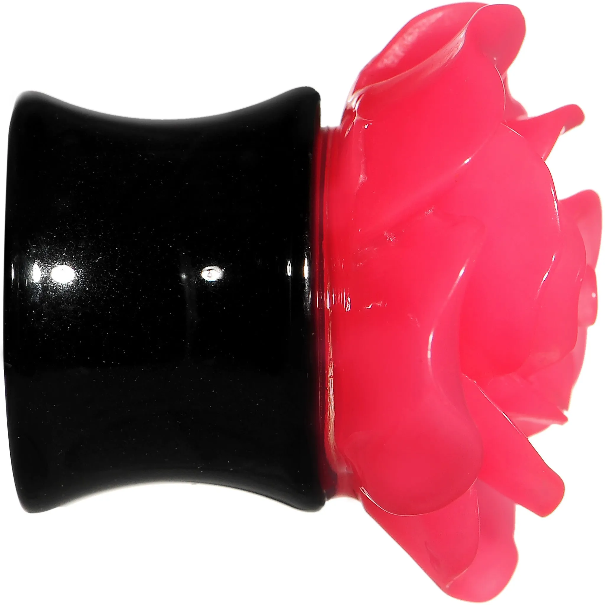 00 Gauge Acrylic Black Neon Pink Rose Flower Saddle Plug Set