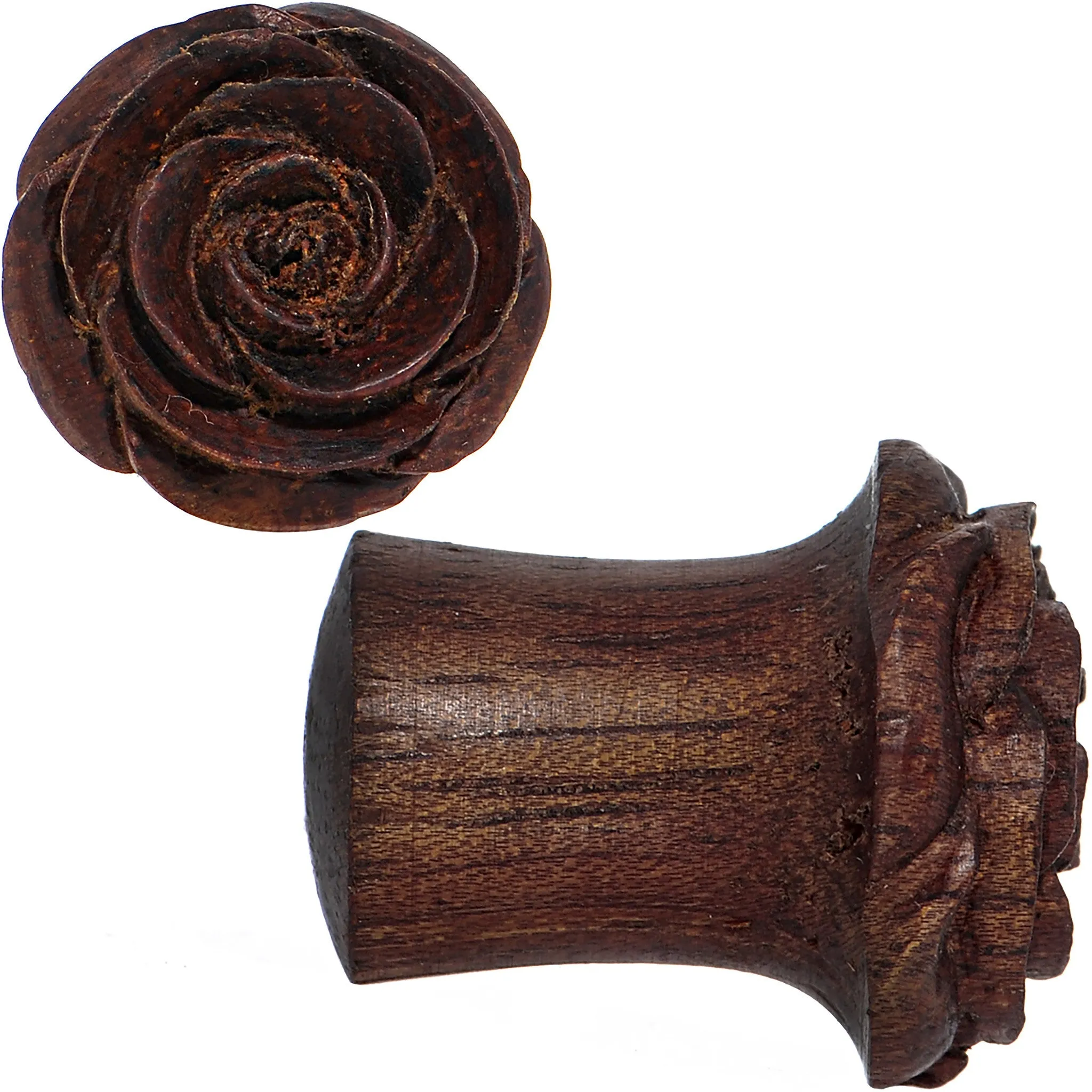 00 Gauge Organic Rengas Wood Cherry Rosebud Hand Carved Plug Set