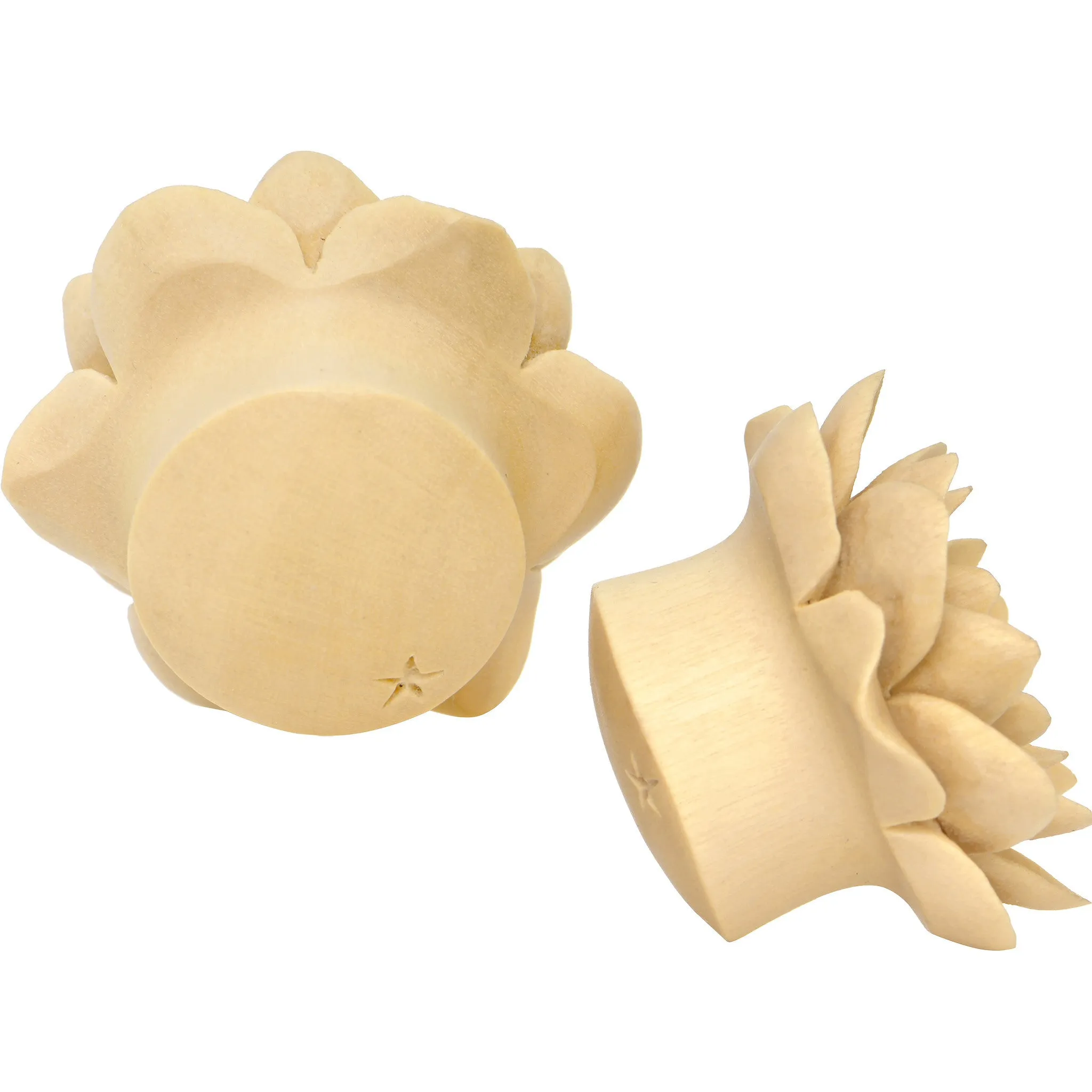 1 inch Organic Crocodile Wood Lily Hand Carved Plug Set