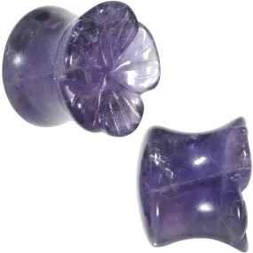 1/2 Natural Amethyst Stone Carved Flower Saddle Plug Set