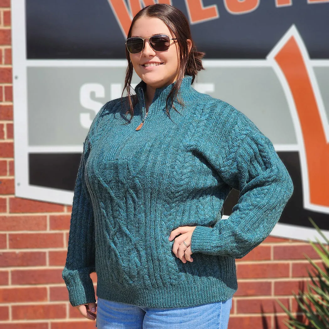 1/4 Zip Teal Pullover Sweater