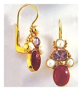 14k Brighton Ruby, Amethyst and Pearl Earrings