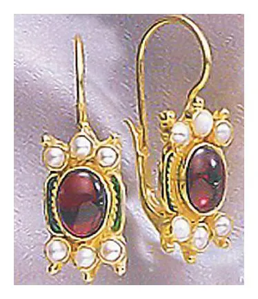 14k Shakespearean Garnet and Pearl Earrings