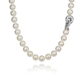 14K White Gold and Diamond Freshwater Pearl Necklace