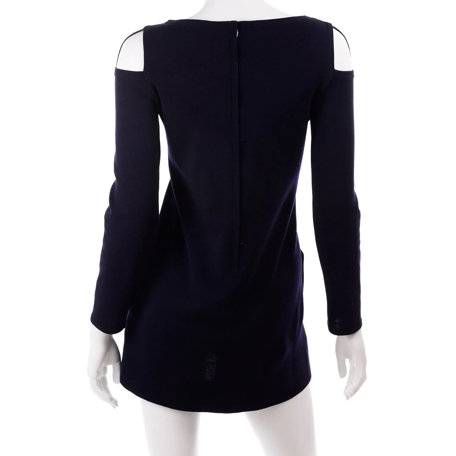 1960s Rudi Gernreich Vintage Mini Dress in Navy Blue Wool w/ Open Shoulders