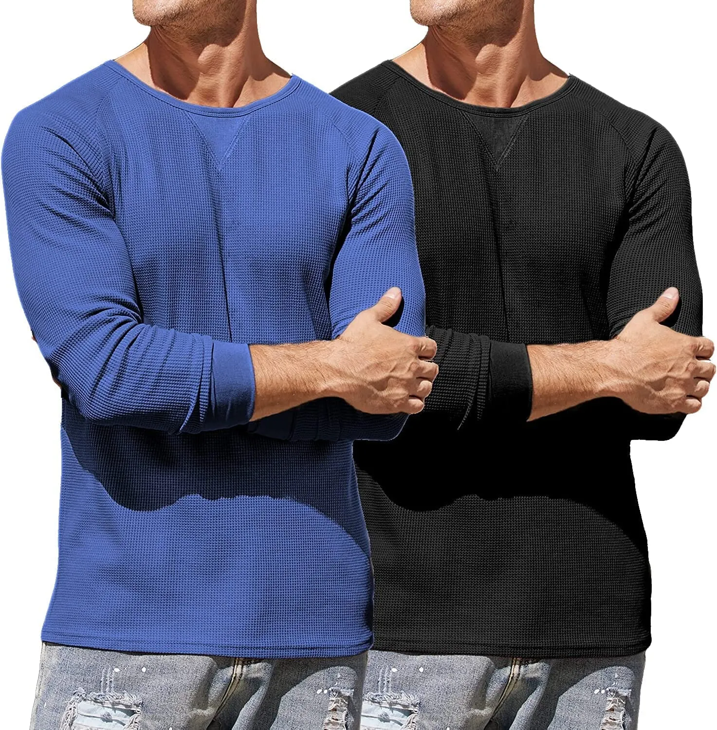 2 Pack Waffle Long Sleeve Cotton T-Shirt (US Only)