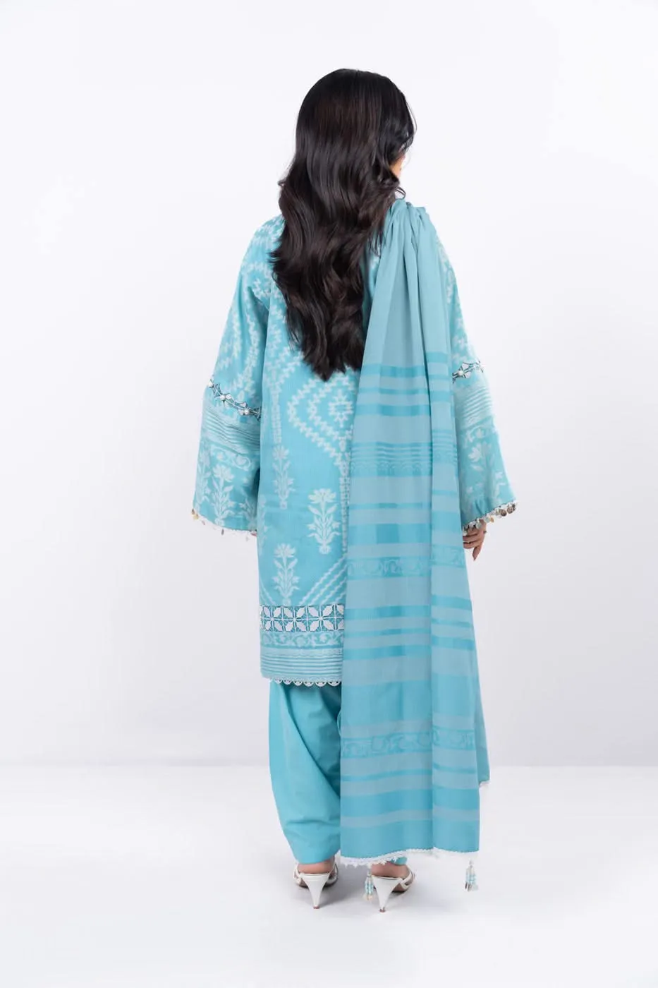 3 Pc Dyed Jacquard Suit With Dyed Jacquard Dupatta