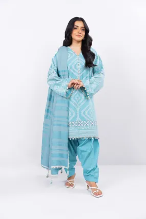 3 Pc Dyed Jacquard Suit With Dyed Jacquard Dupatta