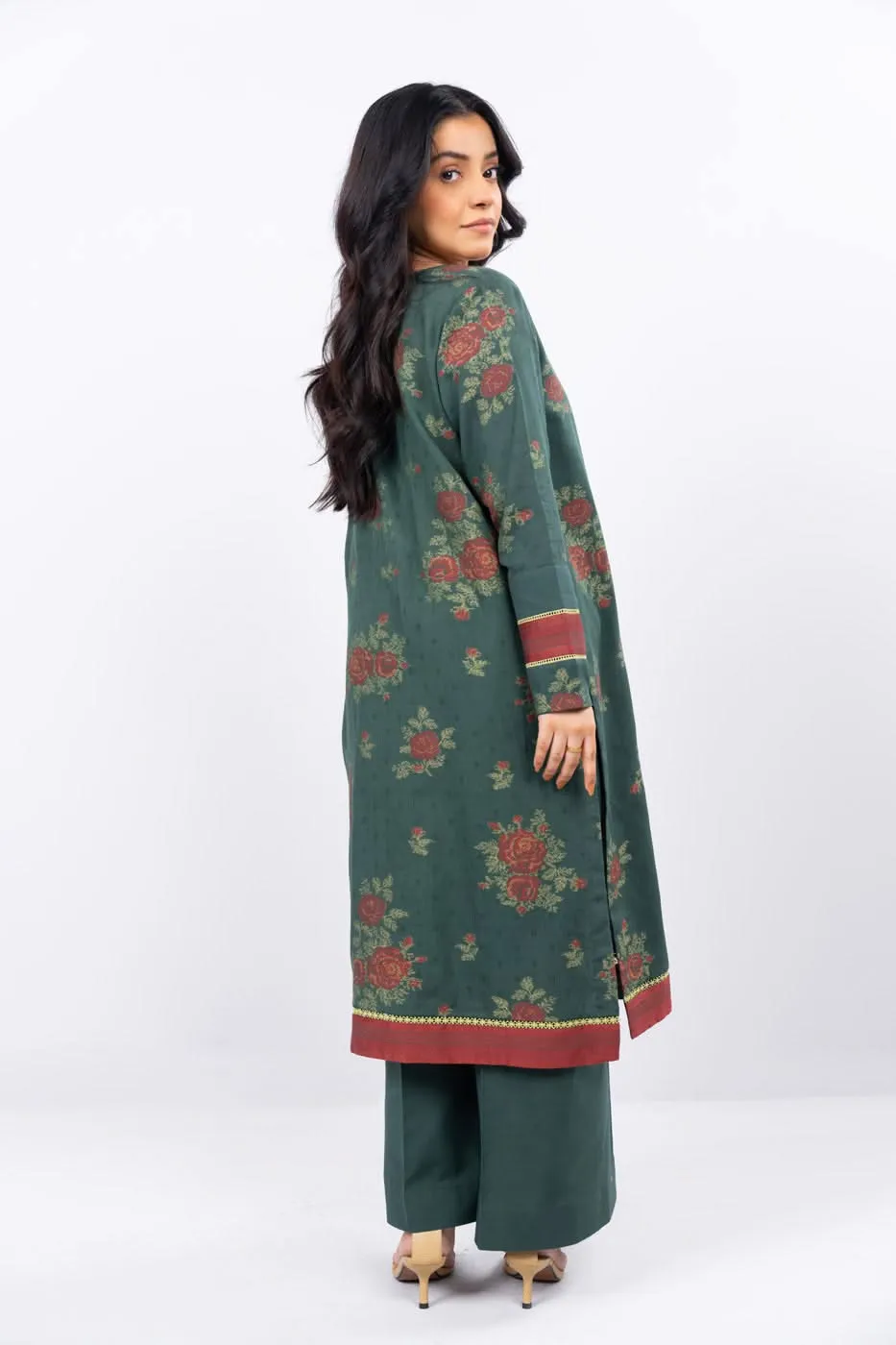 3 Pc Dyed Jacquard Suit With Printed Masoori Dupatta