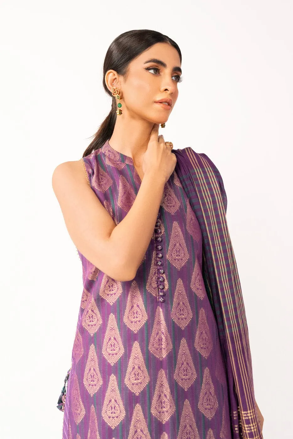 3 Pc Jacquard Suit With Yarn Dyed Dupatta