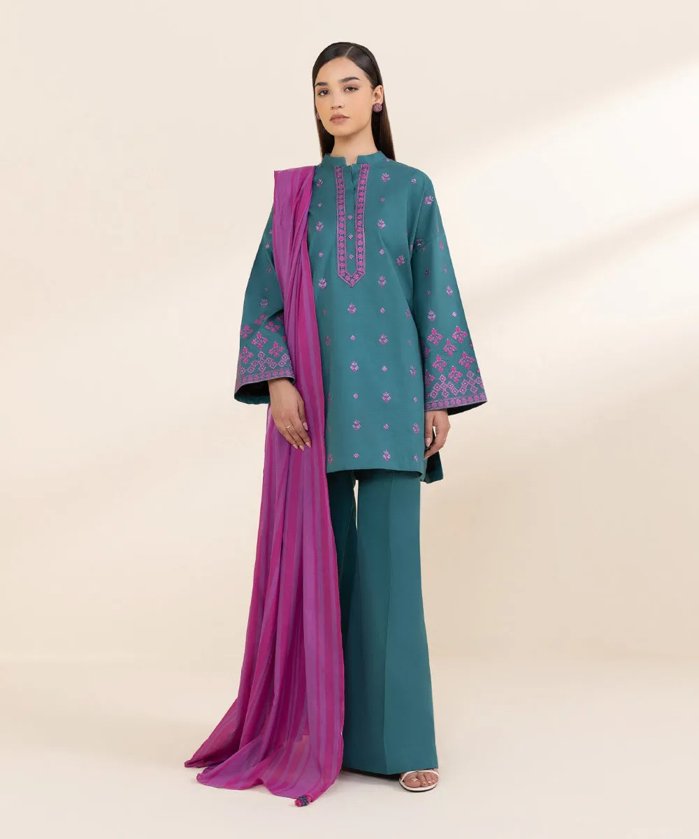 3 Piece - Embroidered Cotton Suit