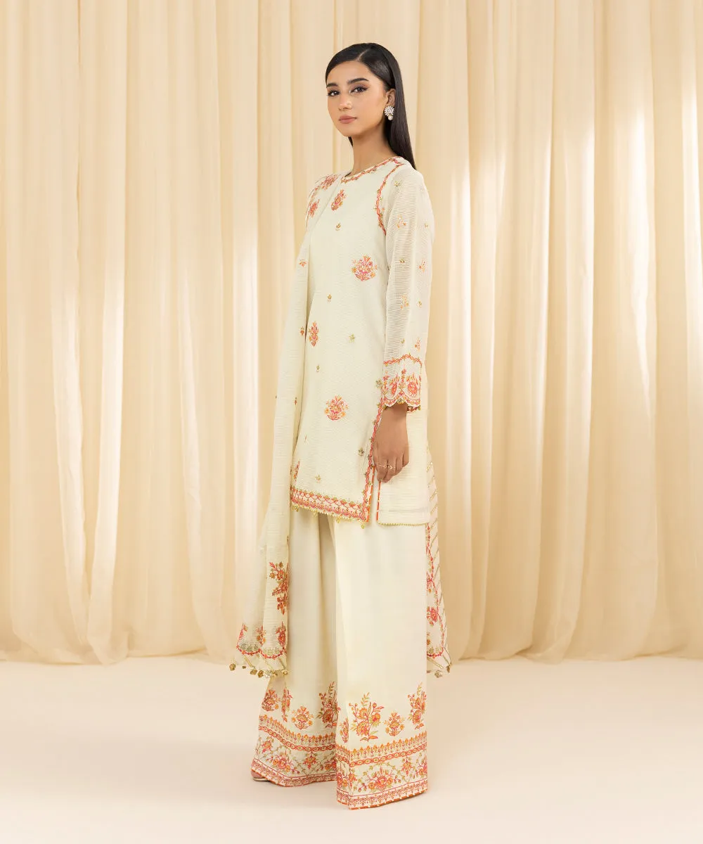 3 Piece -  Embroidered Karandi Suit