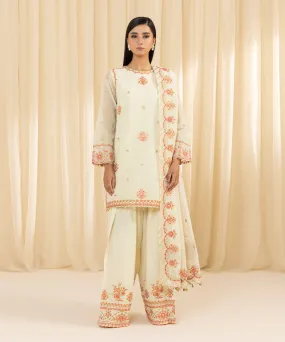 3 Piece -  Embroidered Karandi Suit