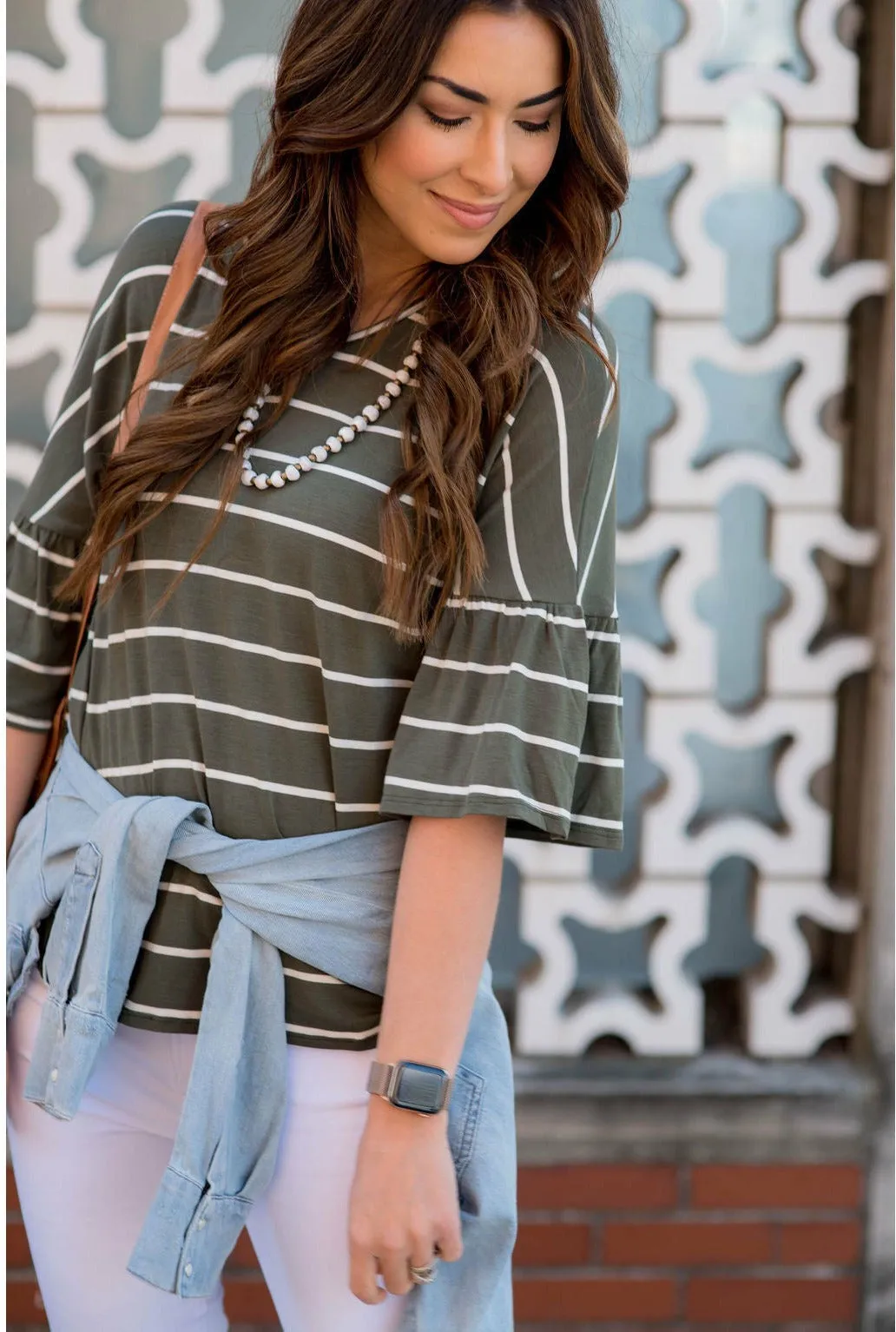 3/4 Bell Sleeve Striped Tee