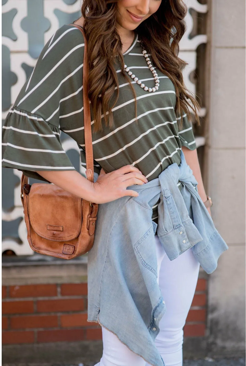 3/4 Bell Sleeve Striped Tee