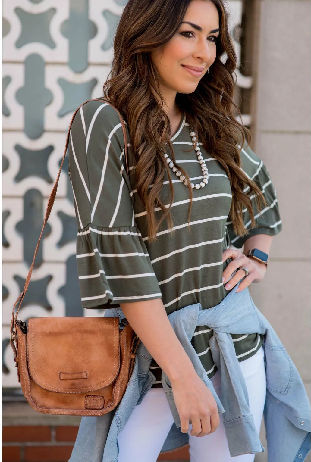 3/4 Bell Sleeve Striped Tee