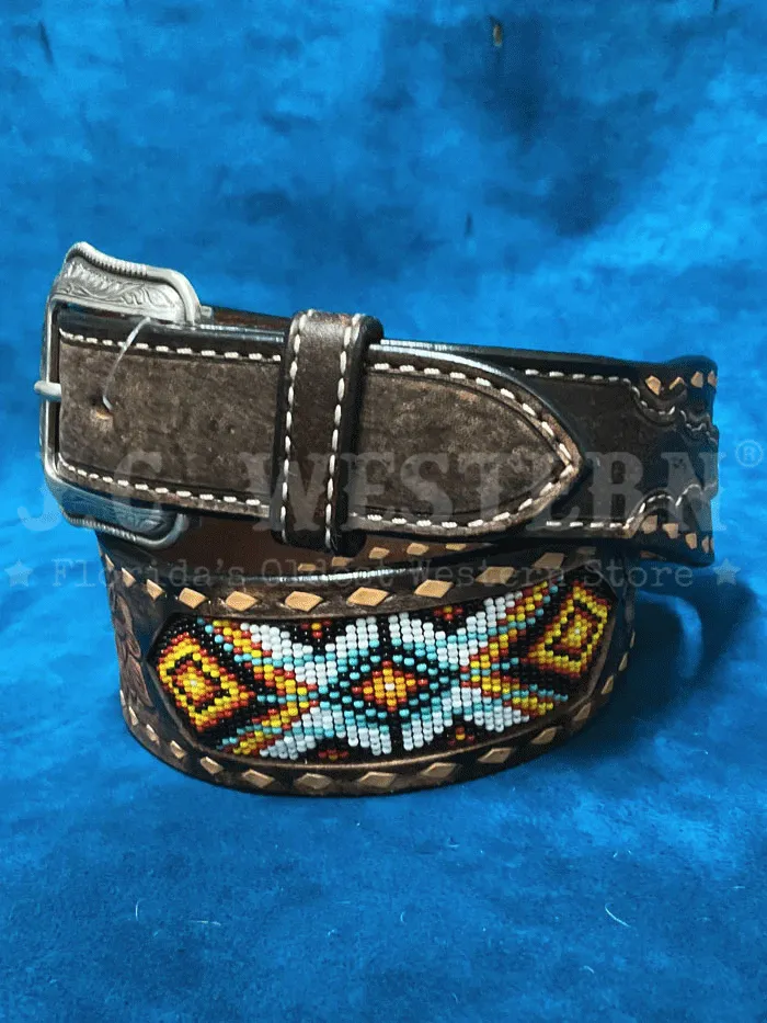 3D D100013402 Mens Buck Lacing Beaded Inlay Belt Brown