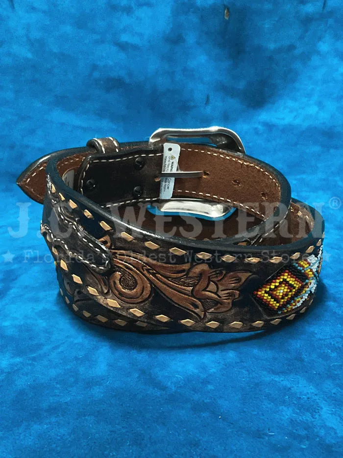 3D D100013402 Mens Buck Lacing Beaded Inlay Belt Brown