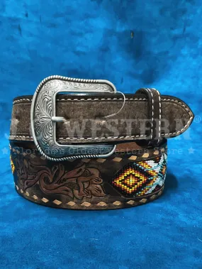 3D D100013402 Mens Buck Lacing Beaded Inlay Belt Brown