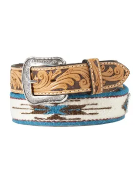 3D D100016408 Mens Wool Southwestern Turquoise Cross Belt Tan