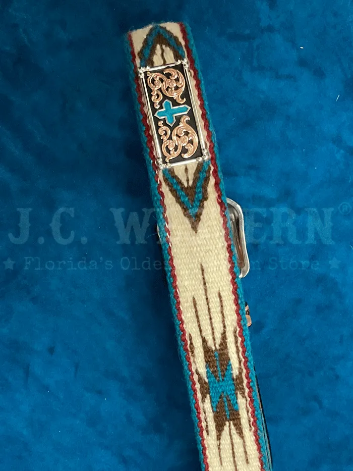 3D D100016408 Mens Wool Southwestern Turquoise Cross Belt Tan