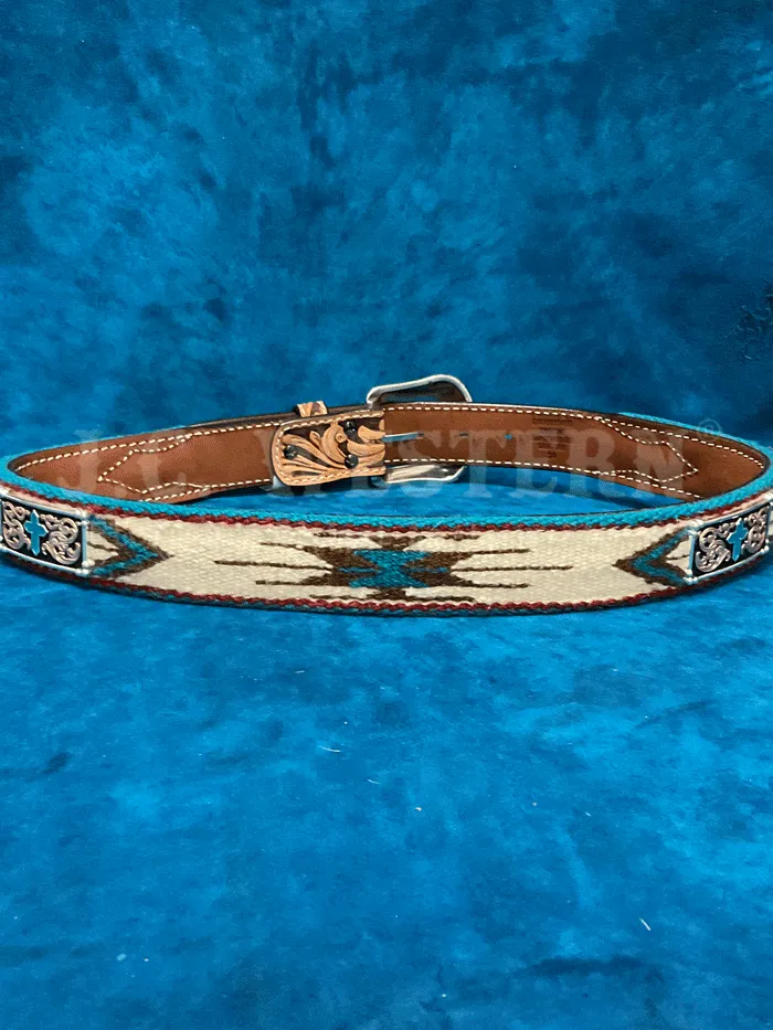 3D D100016408 Mens Wool Southwestern Turquoise Cross Belt Tan