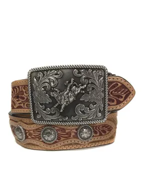 3D D120002302 Kids Hand Tooled Calf Hair And Conchos Belt Brown