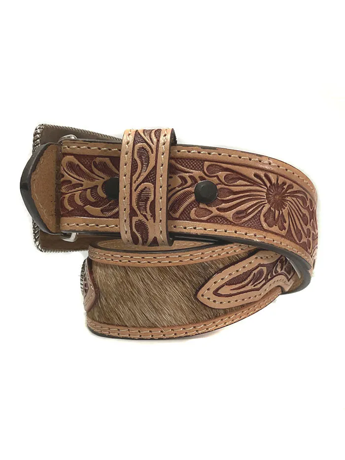 3D D120002302 Kids Hand Tooled Calf Hair And Conchos Belt Brown