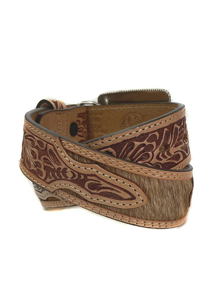 3D D120002302 Kids Hand Tooled Calf Hair And Conchos Belt Brown