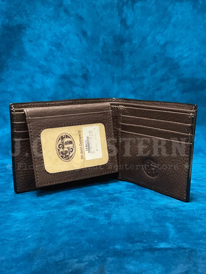 3D D250005102 Mens Bifold Tooled Wallet Brown