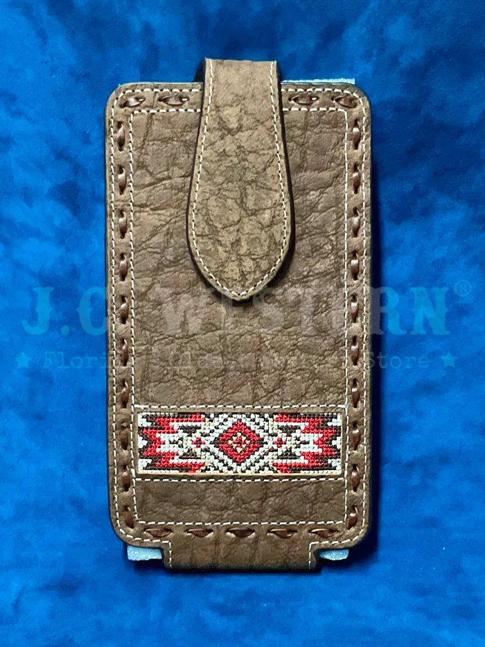 3D D350000804 Embroidered Inlay Buck Lace Leather Cell Phone Case Brown