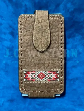 3D D350000804 Embroidered Inlay Buck Lace Leather Cell Phone Case Brown