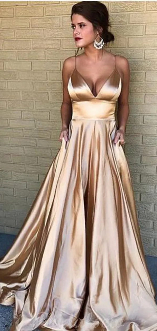 A-line Champagne Simple Cheap Modest Prom Dresses Online PD041