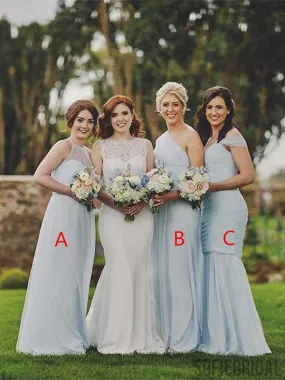 A-line Halter Off-shoulder Floor-length Tulle Bridesmaid Dresses, BD1037