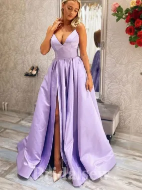 A-line Lilac Popular Strapless Satin New Fashion Long Elegant Party Prom Dresses PD1171