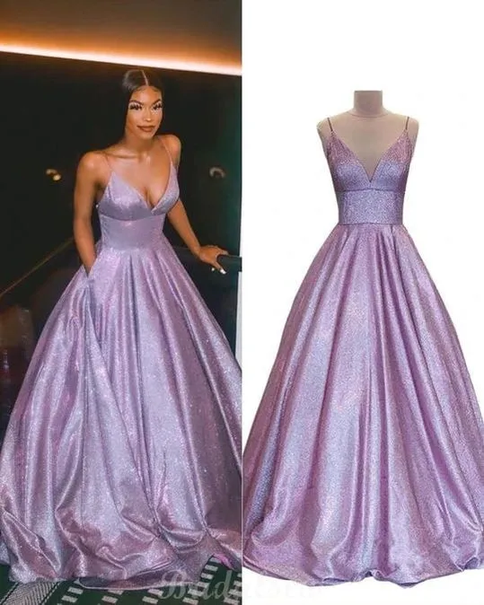 A-line Purple Shiny Sparkly Gorgeous Popular Party Prom Dresses PD058