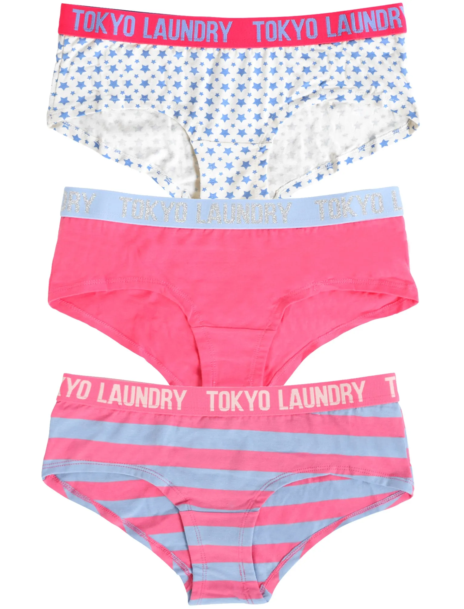 Adeline (3 Pack) Assorted Print Short Briefs In Blue / Pink / Ivory - Tokyo Laundry