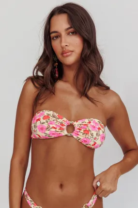 Agape Bandeau O-Ring Bikini Top Yellow Floral