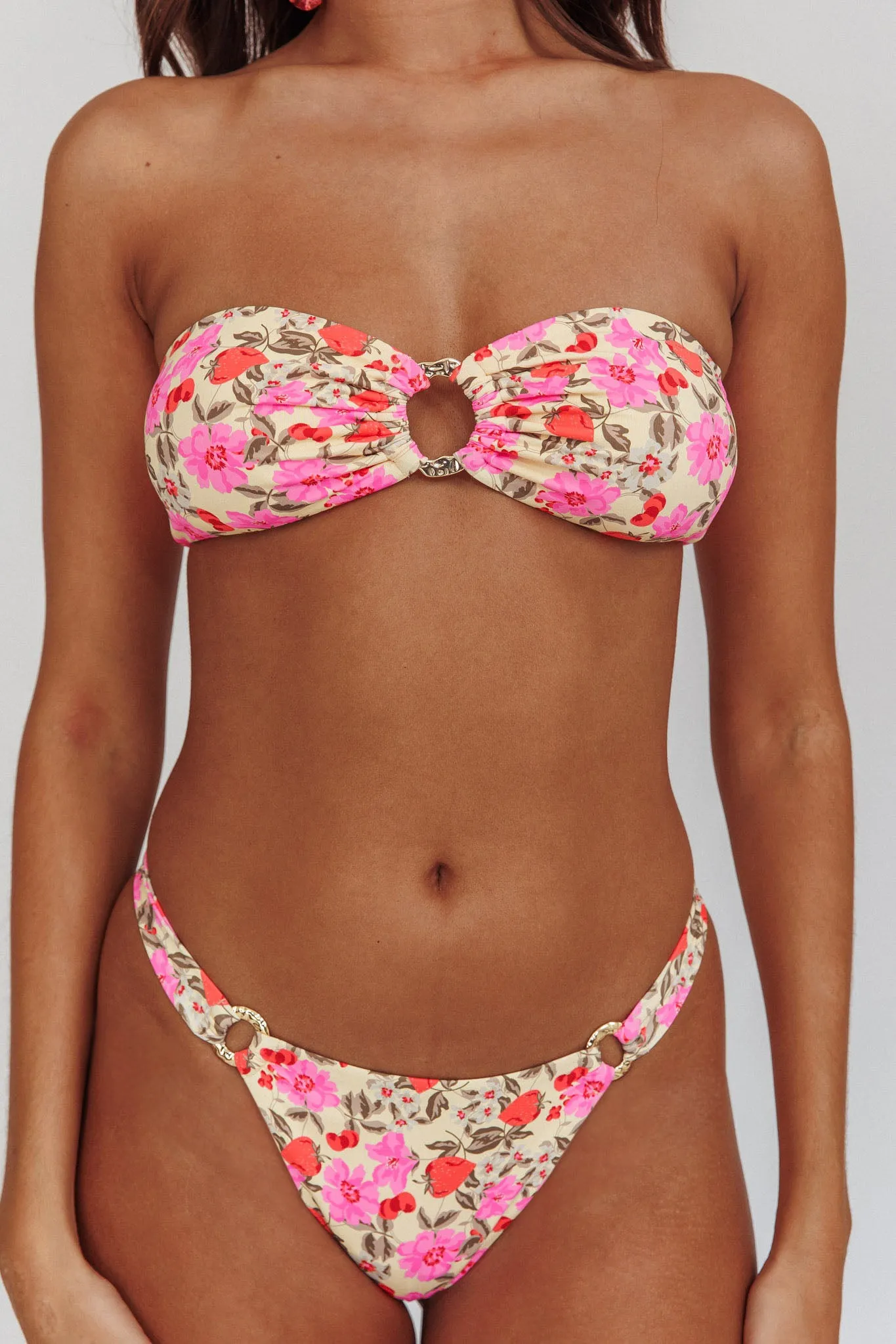 Agape Bandeau O-Ring Bikini Top Yellow Floral