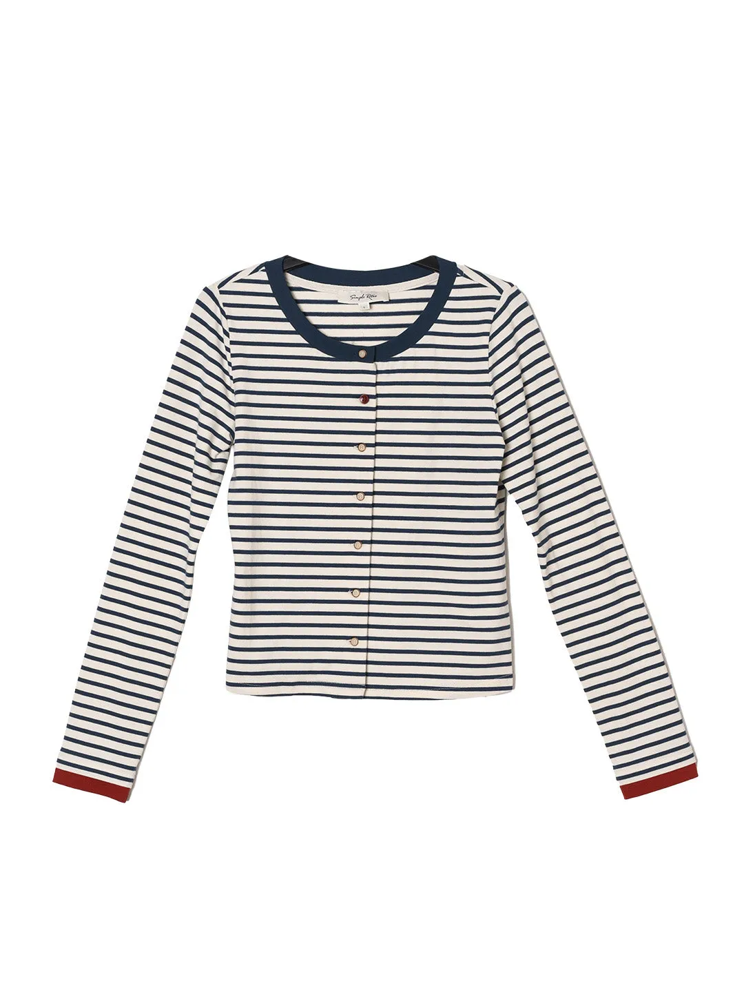 Amaia Simple Contrast Color Round Neck Striped Knitted Cardigan