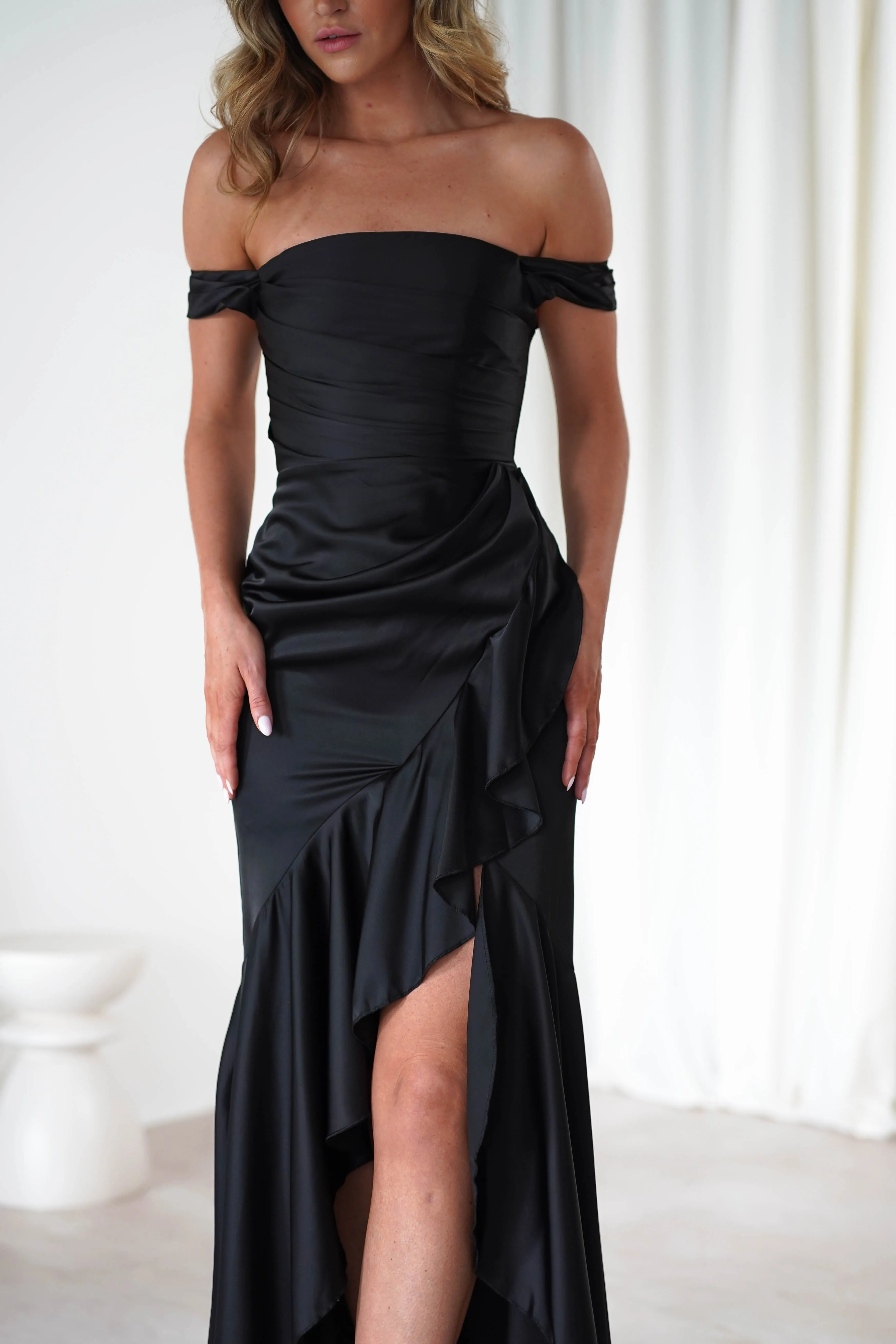 Amaretta Soft Satin Maxi Dress | Black