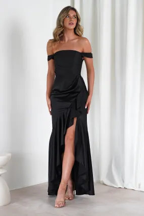 Amaretta Soft Satin Maxi Dress | Black