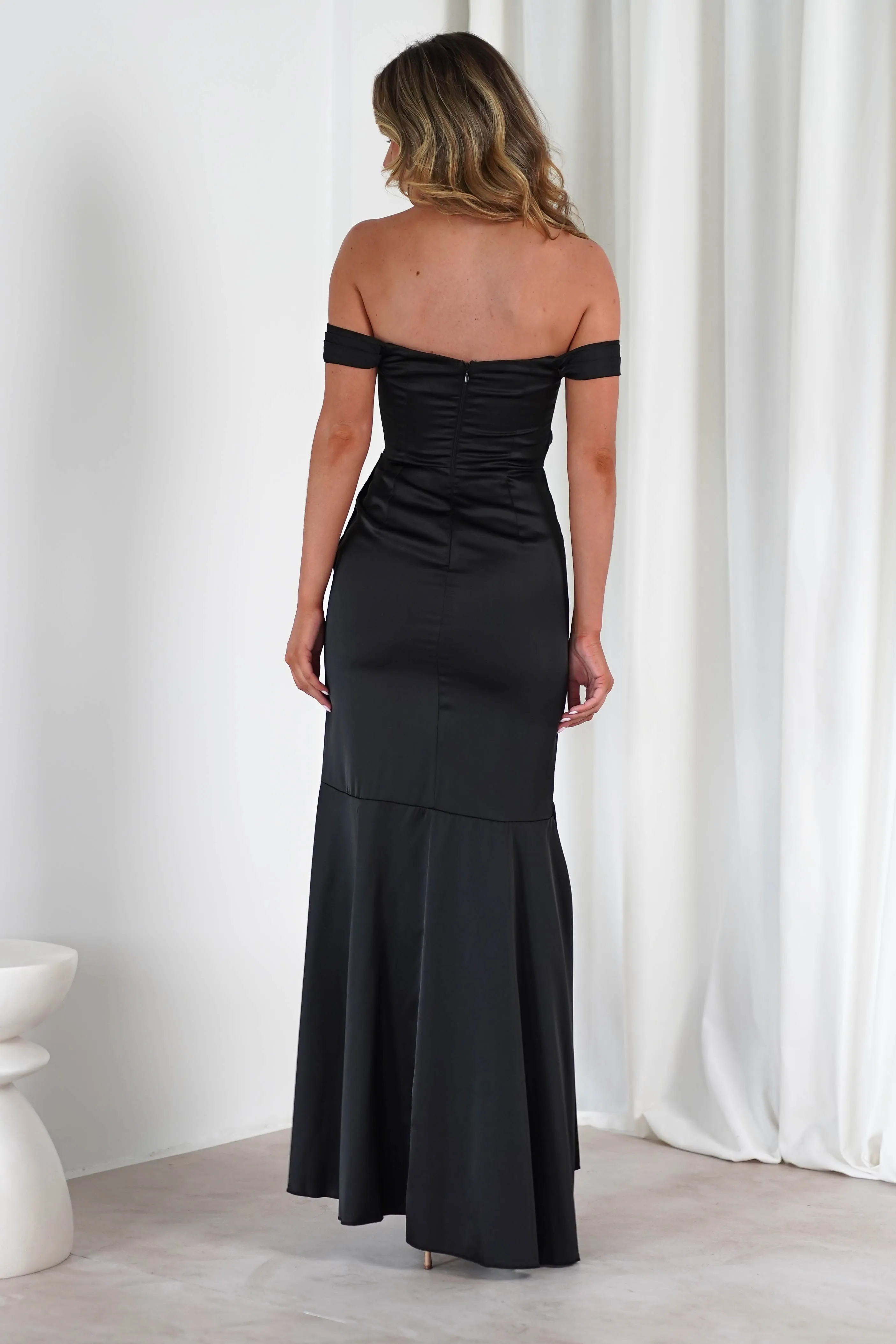 Amaretta Soft Satin Maxi Dress | Black