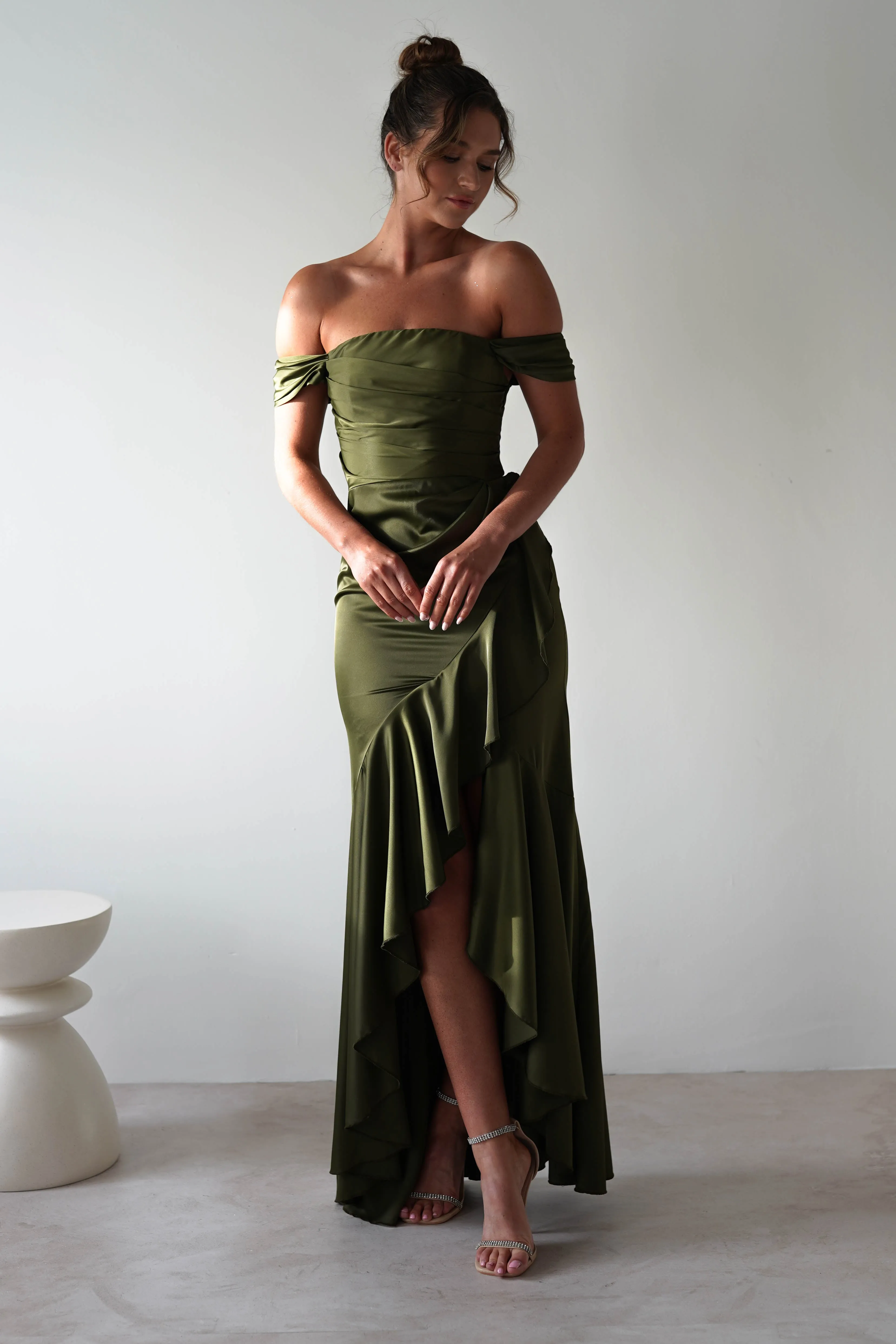 Amaretta Soft Satin Maxi Dress | Olive